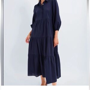 Tuckernuck Pomander Place Navy Blue Prairie Mable Maxi Dress Sz X Large